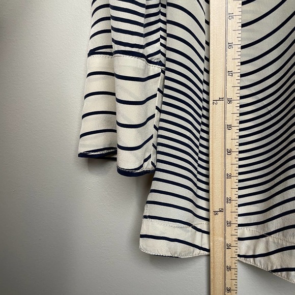 Tory Burch Silk Iriana Pretty Stripped Blouse V-Neck 3/4 Sleeve Blue Cream 6 - Picture 6 of 8